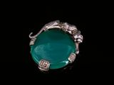 a close up of a ring with a cat and a dog on it