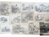 a lot of drawings on the wall of this room