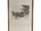 un dessin en noir et blanc d'un homme à cheval