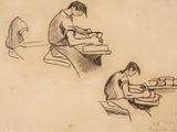 dessin représentant deux personnes assises à une table avec des livres