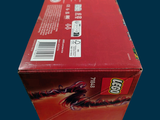 a box of legos sitting on a blue surface