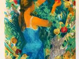 an image of a painting of a woman picking apples from a tree