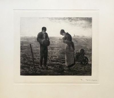 two men standing in a field with a dog