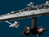 a lego model of a star destroyer on a stand