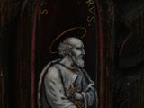 a painting of a man with a cross on a wall