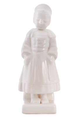 white ceramic figurine of a girl in a dress and hat