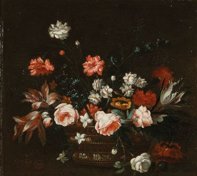 une image d'une peinture de fleurs dans un vase sur une table