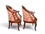 pair of carved mahogany armchairs with red upholstered upholstered upholstered upholstered upholstered upholstered upholstered upholstered