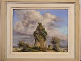 an image of a painting of a castle in the middle of a field