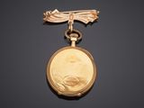an image of a gold pocket watch on a black background