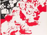 a poster of a group of children sitting in front of a rainbow