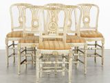 lot de six chaises de salle à manger peintes à la française, avec assise en osier