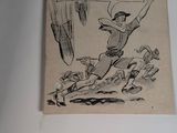 a drawing of a man on a skateboard in the air