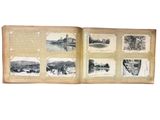 an old photo of a book with a bunch of pictures on it