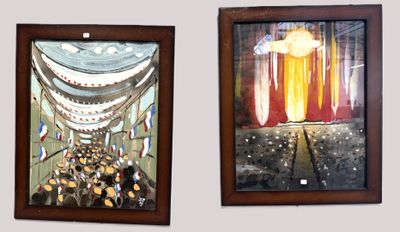 2 Compositions modernes encadrées gouache signée JP datées 8…