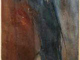 an oil painting of a woman ' s face in a blue dress