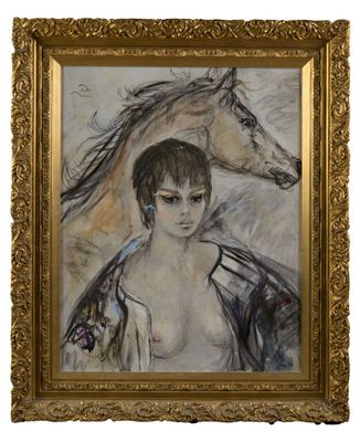 an image of a painting of a woman and a horse