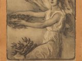 une vieille photo d'une femme tenant un bouquet de fleurs