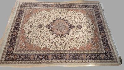 un tapis oriental avec un motif de médaillon sur fond blanc