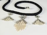 the necklace and earring are made of pearls and beads