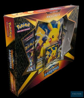 the box contains a pokemon trading card game, including pikachu and pikachu