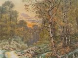 an oil painting of a country road in the country side