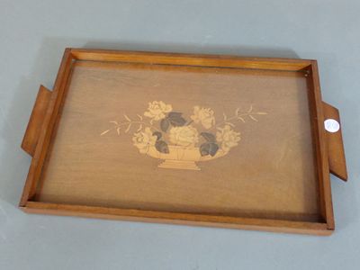 a picture of a wooden tray with a painting on it