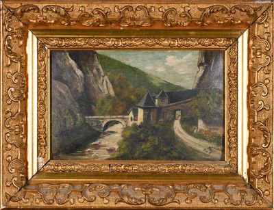 une image représentant un tableau montrant une maison à flanc de montagne