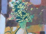 une peinture représentant un vase de fleurs sur une table