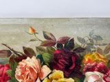 a painting of roses in a vase on a table