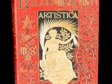 an old book with a red cover and gold foil on it