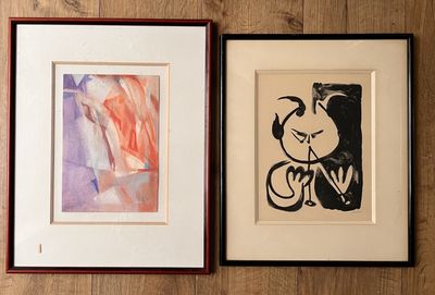 deux tableaux encadrés sur le mur d'une pièce