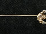 a silver pin with a bird on it on a black surface