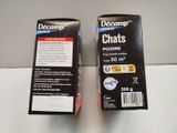 two boxes of decamp chats sitting on a counter top