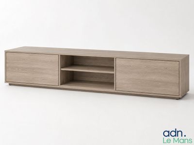 the sideboard is made of wood and has two shelves