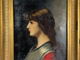 a painting of a woman in a red dress and a gold frame
