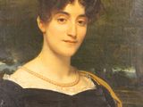 portrait of a woman in a black dress with a yellow shawl