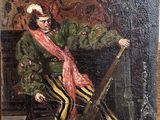 tableau représentant un homme assis sur une chaise, tenant un fusil