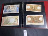 four different types of paper money are on display in a red folder