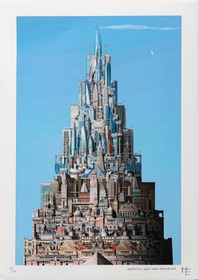 une photo d'une photo d'un château dans le ciel