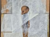 un tableau représentant un homme debout devant un mur