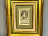 an old picture of a man in a gold frame with a green border