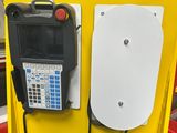 a close up of a pay phone on a yellow stand