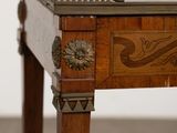 a wooden table with a drawer on top of it