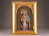 an old picture of a painting of a woman holding a baby