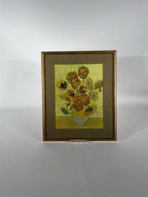 une photo d'un tableau représentant des tournesols dans un vase