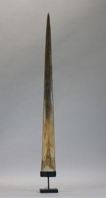 a large horn shaped object on a stand on a white surface