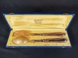 two spoons and a fork in a blue case on a black background