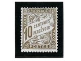 une photo en noir et blanc d'un timbre-poste portant l'inscription « 10 centimes à percevoir »