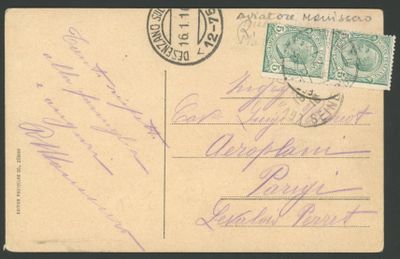 an old postcard with a picture of a man and a woman on it
